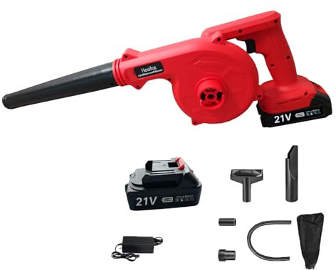 Hooha Aspirateur à feuilles sans fil 21 V, vitesse de l'air 2,3 m³/min, moteur sans balais, fonction aspiration/soufflage, sac collecteur de 6 ml, réglage en continu de la vitesse de rotation,