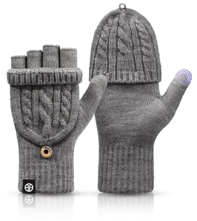 MA COWCF Winter Fingerless Gloves for Women Men Warm Knitted Convertible Mittens Flap Cover