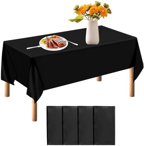 Einwegtischdecken,Schwarze Tischdecke,4 Stück Tischdecke für Bierzeltgarnitur,Rechteckige Einwegtischdecke 137 x 274 cm,Party Tischdeckes für Geburtstag,Party,Grillen,Picknick Dekoration,Schwarz