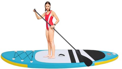 Susoso Aufblasbare Boards, Paddelbrett mit Sicherheitsleine und Aufblasbare Pumpe Surfboard mit Reparaturwerkzeuge für meisten Jugendlichen und Erwachsenen 305x76x10cm Bla