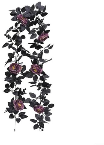 HpLive Halloween Girlande，Herbstblätter-Dekoration, Girlande schwarz künstliche Blumen gefälschte Rosen hängende Reben 5.7FT für Innen(C)