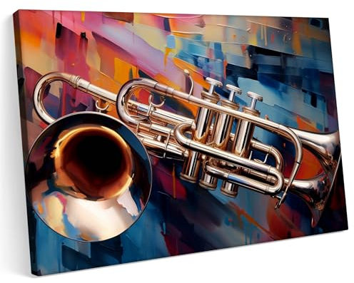 Printonia Leinwandbild m Bild auf Leinwand 120x80 Trompeten Trompeten Musik Abstrakte Kunst Klang