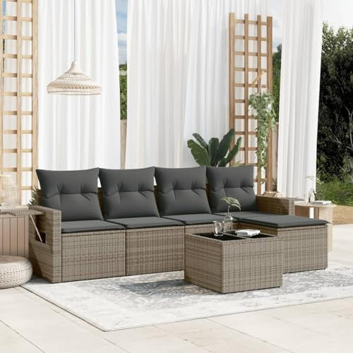 ShGaxin 6-TLG. Garten-Sofagarnitur mit Kissen Grau Poly Rattan, Lounge Gartenmöbel Set, Möbelsets, Balkon Möbel, Gartenlounge, Gartensofa - 3252437