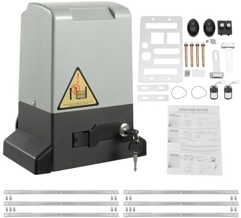 Elektrischer Schiebetorantrieb Set, 220V 370W Automatischer Garagentoröffner Torantrieb Schiebetor mit 2 Fernbedienungen und 6m Zahnstange bis 800kg Hoftorantrieb (370W)