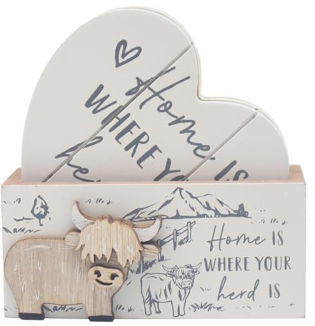 Lesser & Pavey Highland Cow Wooden Coaters Set of 4 | Love & Affection, Office, Home & Kitchen, Lovely, Decorative Home Accessories, Tea & Coffee