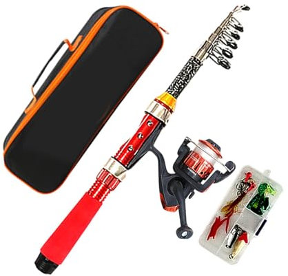 rockible Kinder Angelruten Set, Kinder Angelruten Set, Praktische Outdoor Geburtstagsgeschenke, Teleskopisch Verstellbar, für, Jungen, Anfänger, Roter Stab
