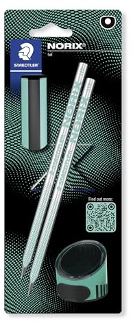 STAEDTLER NORIX SBK2-3 - Matite HB per disegnare e scrivere, include 2 matite HB, temperino e gomma, colore verde francese, 4 pezzi