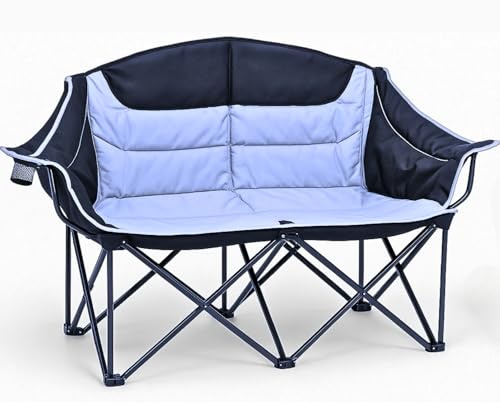 DEMPOWER Double Camping Chair for Adults, 2 Person Oversized Folding-Portable, 660 Lbs / 300 Kg Capacity, Camping Chairs for Picnic Fishing Indoor-Outdoor Activite with Cup Holder and Armrest, Black