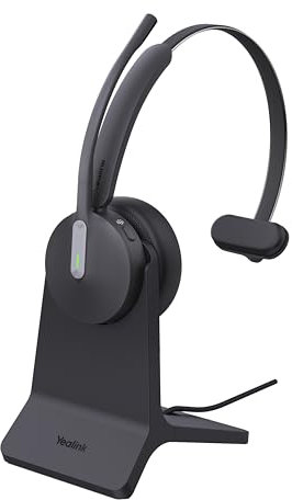 Yealink BH 70 Mono Teams Casque avec Support de Charge, Bluetooth, 3 Microphones, réduction du Bruit, autonomie de la Batterie 35 h, USB-C/A