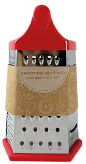 Akinda Home - Grattugia multilama in acciaio con manico rosso - grattugia cucina - grattugia acciaio - grattugia multiuso - grattugia rossa - grattugia 4 lati