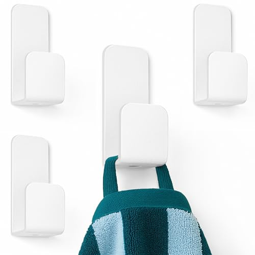 danhol ® Pack 4 Ganchos Adhesivos para Pared | Colgadores Adhesivos Resistentes | Colgador Toalla Baño sin Taladro | Percha Baño, Dormitorio y Cocina | Blanco Mate