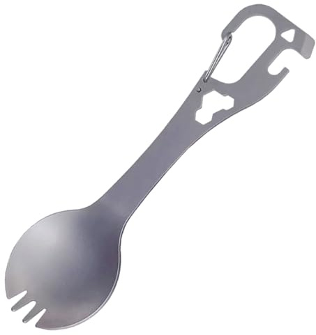 HAISENG Combo de cuchara de tenedor de acero inoxidable 5 en 1 con abridor de botellas para picnics al aire libre, senderismo, viajes, camping, utensilios de cocina al aire libre, accesorio de