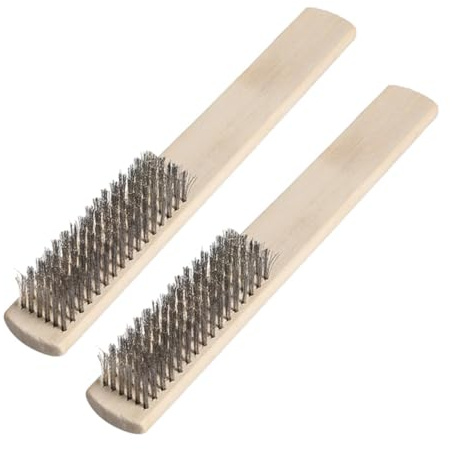 Hoement 2 Pièces Brosse Métallique Acier à Manche Bois Lot Brosse Récurer Nettoyage Zones Difficiles Confortable Usage Prolongé
