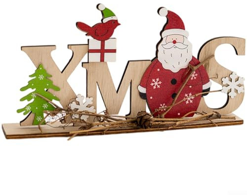 Oniissy Ornamenti natalizi in legno con figure di Babbo Natale e pupazzo di neve, decorazioni da tavolo dipinte a mano per feste o feste (Babbo Natale)
