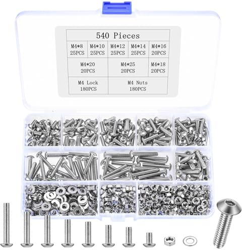 540 Stück M4 304 Edelstahl Schrauben und Muttern Set, Linsenkopf Innensechskant Maschinenschrauben mit Unterlegscheiben, Hochwertiges Gewindeschrauben Sortiment