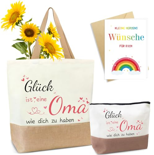 YSUVIN Jutetaschen als Geschenke für Oma, Freundin, Kollegin, Renterin, Einkaufstaschen mit Großem Fassungsvermögen mit Kosmetiktasche für frauen als Weihnachts Oder Geburtstagsgeschenke