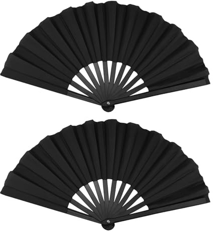Huakaile 2 Pieces 13 Black Boots on the Ground Hand Fan, Large Foldable Popping Clacking Fan for Line Dancing, Handheld Rave Decorations for Men Women Festival Performance Show Party Wedding (Black)