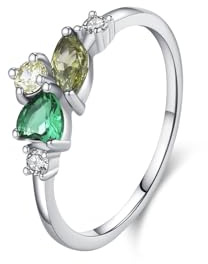 Stfery Ringe Damen Weißgold 14K Echte Goldschmuck, Ring mit Bunte Steine Eheringe Au585 Gr.49 (15.6)