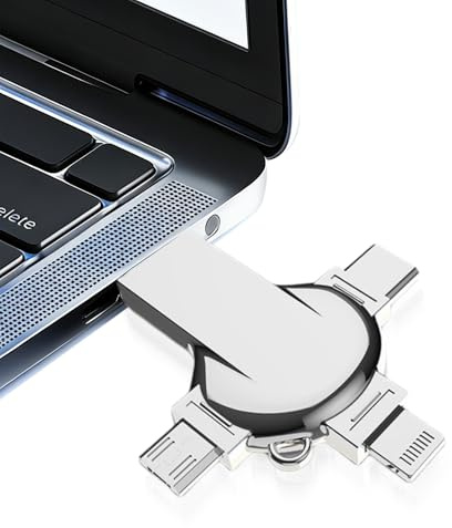 SKIKHN Cle USB 256 Go, 4 en 1 Clé USB, 256 Go Cle USB, sans App, Cruciforme Entièrement, pour Smartphone avec iOS, Pad, Android, PC, pour Transfert de Photos, Vidéos et Films