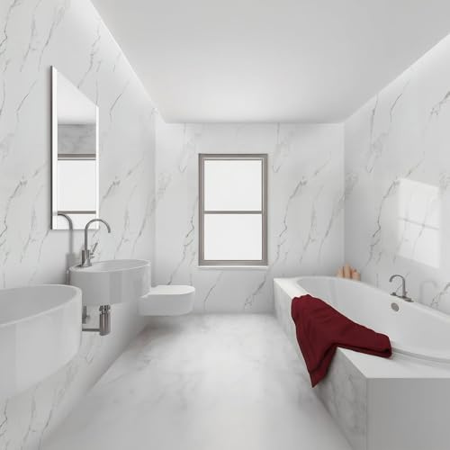 Anttyscar 3Roll White Thicken Self Adhesive Wallpaper White Marble Peel and Stick Wallpaper Waterproof Wall Panels for Living Room Bedroom Bathroom Kitchen Splashback 300cm x 40cm