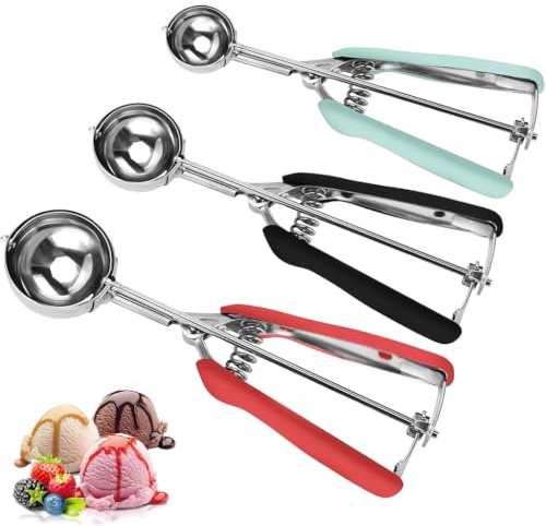 3Pcs Cookie Scoop Set, Cookie Scoops for Baking, Non-Slip Grip, Ice Cream Scoop Trigger Release, for Muffin Cake, Meatball, Ice Cream, Fruit, Potato