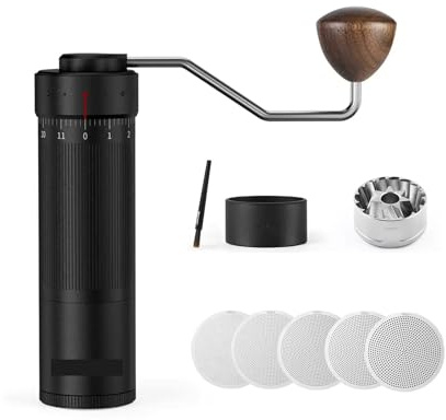 Molinillo de café manual MHW-3BOMBER - Herramienta de barista de acero inoxidable ajustable con rebaba cónica de 0,016 mm/clic(R3 Black)