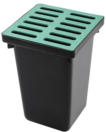 Catch Basin with Grate, 16x16x24in Catch Basin for Drainage with Fiber Glass Grate, Large Drainage Catchs Basins Heavy-Duty Drainage for Patios, Downspouts,Municipal Plumbing (No Pre-Drilled Holes)