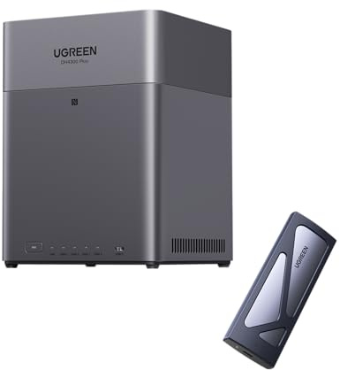 UGREEN NASync DH4300 Plus NAS de Bureau 4 Baies + Boîtier M.2 NVMe USB 3.2 Gen 2, 8Go RAM, LAN 2,5GbE, NFC One-Touch, Album Familial/Bébé AI, Cloud Personnel (sans Disques) |10Gbps
