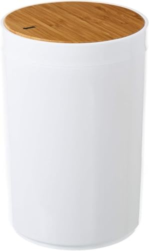 Dcasa - Papelera Blanco poliestireno Tapa de bambú. Capacidad de 5 litros.