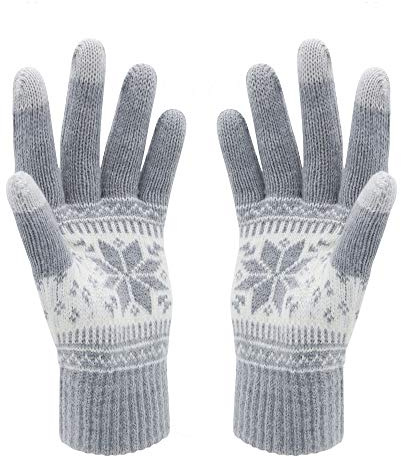 Guanti invernali unisex con funzionalità touch screen con motivo fiocchi di neve, per tenere le mani al caldo A1-Mengrey 22 cm