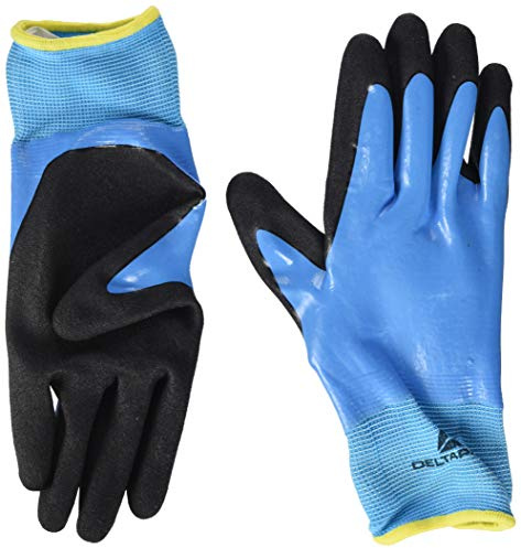 Delta Plus VV636BL07 - Guantes de poliamida con revestimiento de nitrilo (palma revestida de espuma de nitrilo), color azul y negro