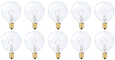 Simba Lighting Small Globe G16.5 Round Bulb 25W E12 Candelabra Base (10 Pack) for Chandelier, Ceiling Fan, Decorative Vanity Lights, Sconce, Aromatic Wax Warmer, Clear Glass 110V 120V 2700K Warm White