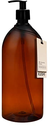 Kuishi Distributeur Savon Plastique Ambré, Flacon Pompe Vide 1000ml [Lot Le 1] Flacon Plastique Vide pour Savon Liquide, Lotion, Shampooing et Revitalisant (sans BPA)