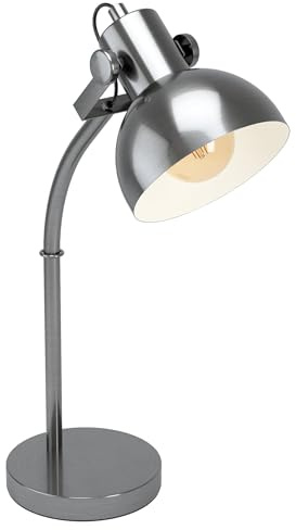 EGLO Tischlampe Lubenham 1 flammige Vintage Tischleuchte | im Industrial Design, Retro Nachttischlampe aus Stahl, Farbe: Nickel matt, creme, Fassung: E27, inkl. Schalter
