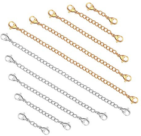 10 Stück Edelstahl Verlängerung Kette Halskette Extender Kette Armband Kettenverlängerung Halskettenverlängerungen für Fußkette Schmuck Zubehör DIY Schmuckherstellung Damen Frau, 5 Größen