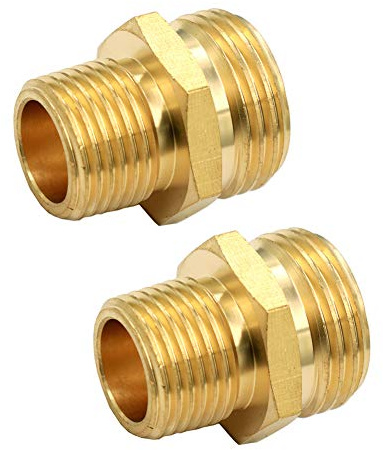 GESHATEN 3/4” GHT Male x 1/2” NPT Male Connector, Brass Garden Hose Fitting, Adapter, Industrial Metal Brass Garden Hose to Pipe Fittings Connect (2 Pack)