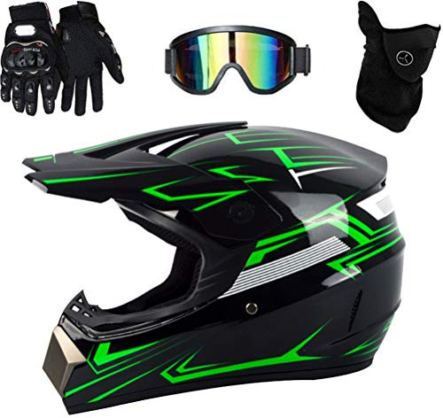 Gmuret Casco da Motocross, Casco da Fuoristrada Professionale con Protezione Integrale per Il Viso, Occhiali e Guanti per Adulti e Bambini