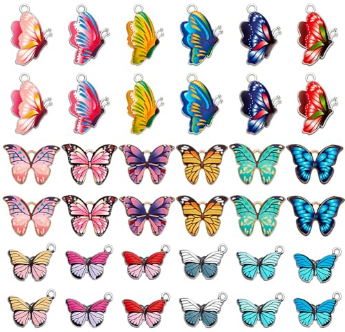 PH PandaHall 36pcs Butterfly Charm, 18 Colors 3 Styles Enamel Butterfly Pendants Colorful Animal Pendant for DIY Craft Zip Pull Tab Earring Bracelet Necklace Keychains Knitting Jewellery Making