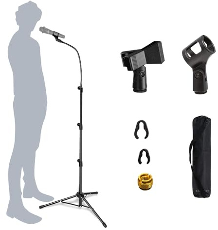 FACAILO Mic Stand Boom Microphone Stands Tripod Gooseneck mic arm stand Height Adjustable 3'- 6' with Mic Clips and 3/8 - 5/8 Adapter Microphone stand for Singing