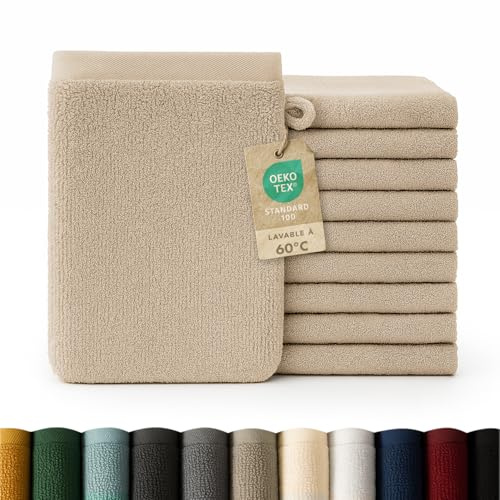 Blumtal Premium Frottier Waschlappen Set 10 teilig 100% Baumwolle - Oeko-TEX zertifizierte Waschlappen 10x (15x20 cm) - saugstarkes Frottier Seiftücher Set waschbar °60 - Seiflappen Beige/Taupe