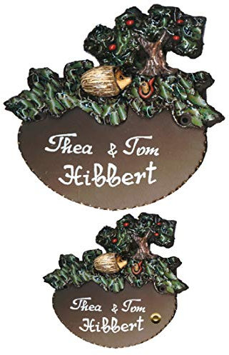 Igel unter Apfelbaum-Keramikschild-Türschild-Klingelschild-Namensschild-200 x 150 mm-Schild-Relief von Hand gefertigt-Incl. Beschriftung-Mit, oder ohne Klingel (6939 mit Text mit Klingel)