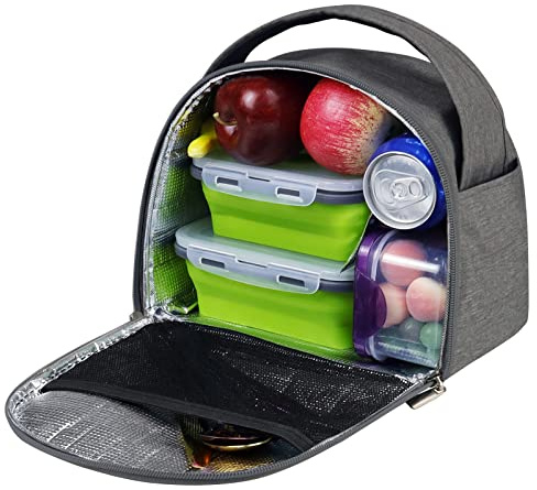 Gloppie 8L Kühltasche Klein Isoliertasche Wassedicht Lunchbag mit Reißverschluss, Lunchtasche Faltbare zur Arbeit & Schule, Picknick-Handtasche Für Frauen Herren, Grau