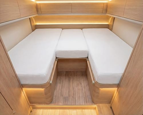 ENTSPANNO Luxus Spannbettlaken Wohnmobil - 3-teiliger Matratzenbezug aus Premium Jersey - Wohnwagen & Wohnmobil Zubehör - Bis 15cm Höhe - Weiß