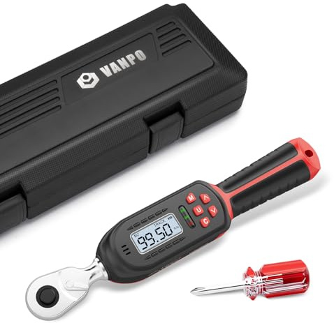 VANPO Digital Torque Wrench 3/8-Inch Drive 5-99.5 ft-lbs./6.8-135Nm, ±2% Torque Accuracy, Electronic Torque Wrench with Preset Value, Buzzer and LED Notification for Automotive Motorcycle & Bicycle
