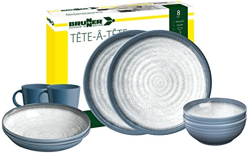 BRUNNER 0830143N.C5T Set de vaisselle de camping pour 2 personnes, Tête-à-Tête Tuscany, 8 pièces