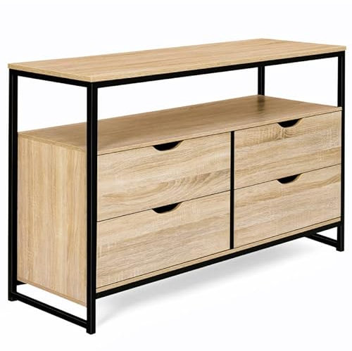 IDMarket - Commode 4 tiroirs Detroit 110 cm Design Industriel avec étagère