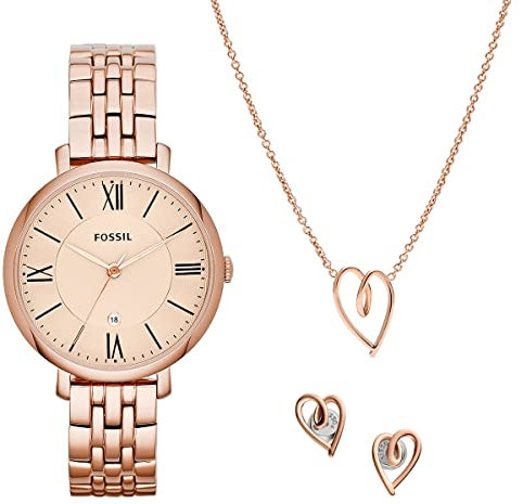Fossil Watch for Women jacqueline, Three Hand Movement, 36 mm Rose Gold Stainless Steel Case with a Stainless Steel Strap, ES5252SET