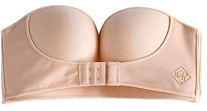 FFWTPY Women's Strapless Front Buckle Bra - Push Up Slightly Padded Bandeau Plus Size Wirefree Invisible Tube Top for Girls - Beige