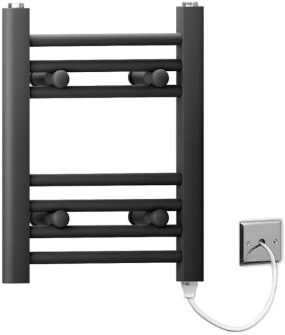 Myhomeware 300mm Wide Flat Black Electric Pre-Filled Heated Towel Rail Radiator For Bathroom Designer UK (300 * 400mm Electric Black)