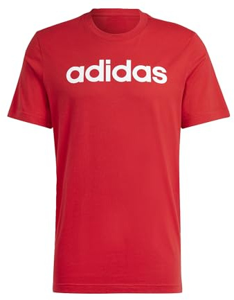 adidas Men's Essentials Single Jersey Linear Embroidered Logo Tee, Better Scarlet, S